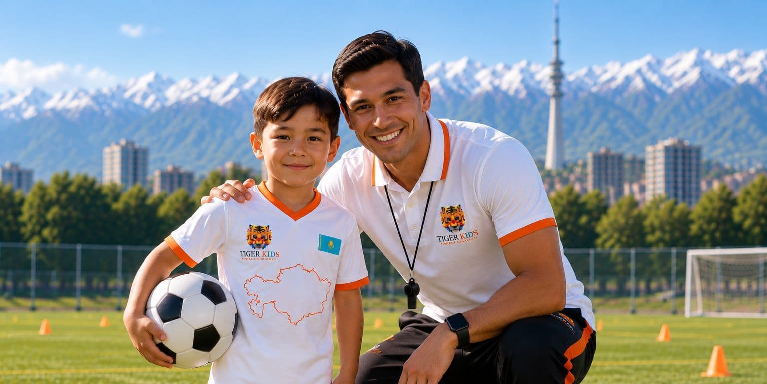 Ребёнок и тренер на тренировке FC Tiger